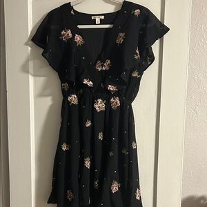 miami Black Mini Dress with Pink Floral Print